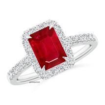 Natural Emerald Cut Ruby Ring Ruby Engagement Ring Sterling Silver ring  - £56.26 GBP