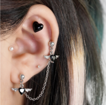 Stainless Steel Hanging Zirconia Hearts Ear Piercing Studs - FAST SHIPPING! - $11.99