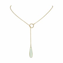 Women 14k Yellow Gold Plated 29mm Lariat Gray Chalcedony Drop Y Necklace 24&quot; - £100.03 GBP