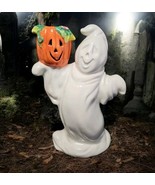 Vintage 1990s Halloween Ghost Pumpkin Ceramic Taper Candle Holder Home D... - $23.20