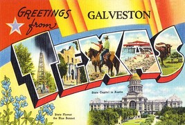 Greetings From Galveston, Texas - Austin - 1930&#39;s - Vintage Postcard Poster - £7.98 GBP+