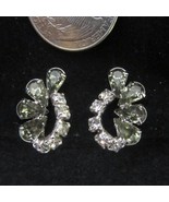 Vintage Smokey Gray Teardrop Crystal Clear Rhinestone Silver Clip On Ear... - £12.69 GBP