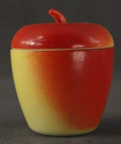 Vintage Kitchen Fired On Glass Red & Yellow APPLE Jar Milk Glass Hazel Atlas - £14.26 GBP