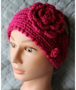 Handmade Women&#39;s Red With Flower Crochet Headband Ear Warmer ~One Size~ - £9.56 GBP