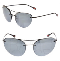 Prada Spectrum 51R PS51RS Sport Cat Eye Sunglasses Black Silver Mirrored Metal - £125.41 GBP