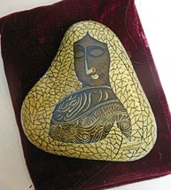 Decorated Vintage Stone with Middle Eastern Woman Paperweight 4.5 x 5&quot; Heavy - £26.90 GBP