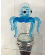 Boston Warehouse Art Glass Octopus Wine Bottle Stopper Blue White Silver - £14.98 GBP