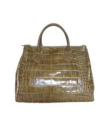 Taupe Olive Leather Handbag Detach Shoulder Strap Croc Embossed Made In ... - $99.99