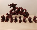 Deep Red Chinese Resin Lucky Dragon Set Oriental Fengshui 9 pieces Gorgeous - $126.00