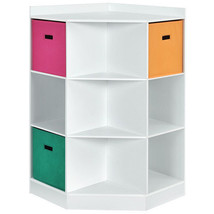 3-Tier Kids Storage Shelf Corner Cabinet with 3 Baskets-White - Color: White - £125.21 GBP