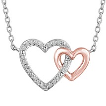 14K White Gold Plated Silver Real Moissanite Double Heart Love Pendant Necklace - £66.12 GBP