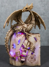 Skeleton Bone Dragon On Spell Book Of The Dead Skull Mummy LED Light Figurine - £24.76 GBP