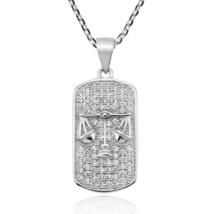 Mystical Zodiac Sign &#39;Libra&#39; Sterling Silver Cubic Zirconia Dog Tag Necklace - £17.52 GBP