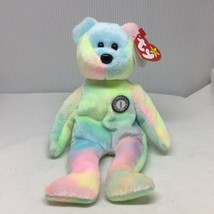 Ty Beanie Baby B.B. Bear Birthday Badge Colorful Plush Stuffed Animal W ... - £15.94 GBP
