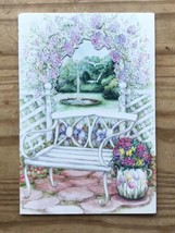 Vintage Olympicard White Bench Floral Garden Gate Fountain Get Well Card - £6.31 GBP