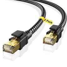 Cat 8 Ethernet Cable 10Ft 2Pack, High Speed Braided Shielded Heavy Duty Rj45 Lan - £23.44 GBP