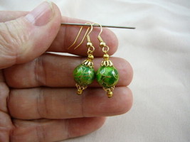 (EE600-325) 12 Mm Green Flower Cloisonne Two Bead Dangle Earrings - £14.30 GBP