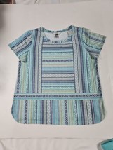 Christopher &amp; Banks T Shirt Petite L Multicolor Striped Short Sleeve Womens - $9.89