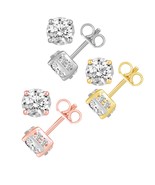 1.50Ctw Women Round Real Diamond Certified Stud Earrings Set In 14K Gold - £775.80 GBP