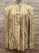 Laura Ashley Blazer 14 Vintage Linen Striped Mandarin - £46.39 GBP
