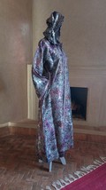 90s Vintage Metallic Floral Brocade djellaba, Silver Duster evening Coat... - $180.99