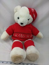 Jingles White Bear Plush 21 Inch Bell Christmas Sweater Hat Knit Stuffed Animal - £13.46 GBP