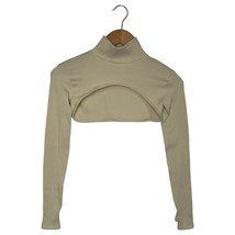 Zara Top Womens S Long Sleeve Arm Warmer Cropped High Neck Thumb Holes Tan - €15,58 EUR