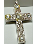 Vintage Rhinestone Cross Pendant Silver‑Tone 1.25" x 1" Religious Jewelry - $10.99