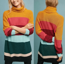 Farm Rio Anthropologie Women XS Sweater Dress Metallic Rainbow Striped Mock Neck - £51.45 GBP