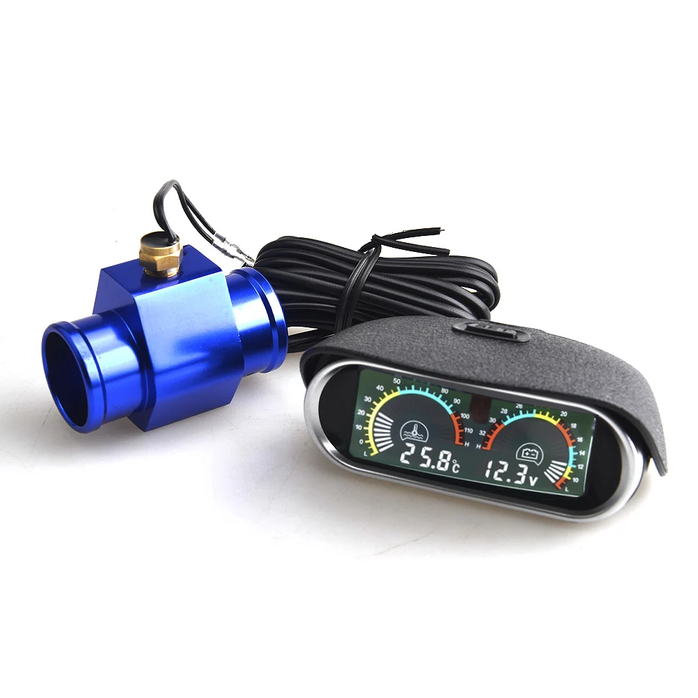 Auto LCD Water Temperature &amp;  Voltmeter Gauge 2 in 1 With Joint Pipe Adapter - £11.42 GBP+