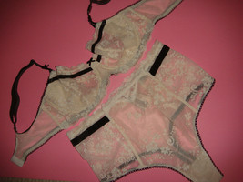 Victoria&#39;s Secret 34D,36C,36D BRA SET M high-waist thong white BLACK velvet - £59.50 GBP