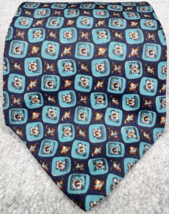 Blue Teal Geometric Floral Silk Tie Vintage Medallion Pattern Mens Class... - $23.75