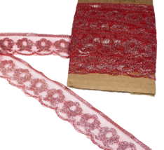 Lace Trim 9 Yards 1.6” Red - Metallic Silver Sparkle Scalloped - 34B - £9.08 GBP