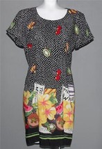 VTG Carol Anderson KIWI Fruit Cherries Polka Dots Black Zipper Back Dress Wm&#39;s 8 - £31.96 GBP