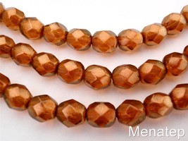 25 6mm Czech Glass Fire Polished Beads: Halo - Sandalwood - $2.24