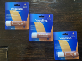 3 PK Vaseline Cocoa Butter Lip Balm Therapy Tube Petroleum Jelly Scented Stick - £10.75 GBP
