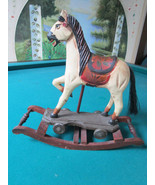 CERAMIC AND WOOD ROCKING HORSE CHRISTMAS DECOR 10 X 10&quot;  - £58.40 GBP