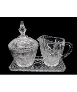 Elegant Four-Piece Glass Creamer &amp; Sugar Set With Tray, Starbursts &amp; Thu... - $39.15