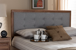 Hadia Light Gray Fabric Upholstered Walnut Brown Full Size Headboard - $2,365.14 MXN