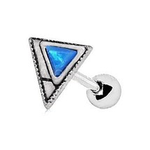 316L Stainless Steel Blue Synthetic Opal Triangle Cartilage Earring - $16.95