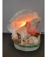 Vintage 1960s Blue Conch Shell Table TV Lamp, Flamingo Palm Tree Rare MC... - $91.09 CAD