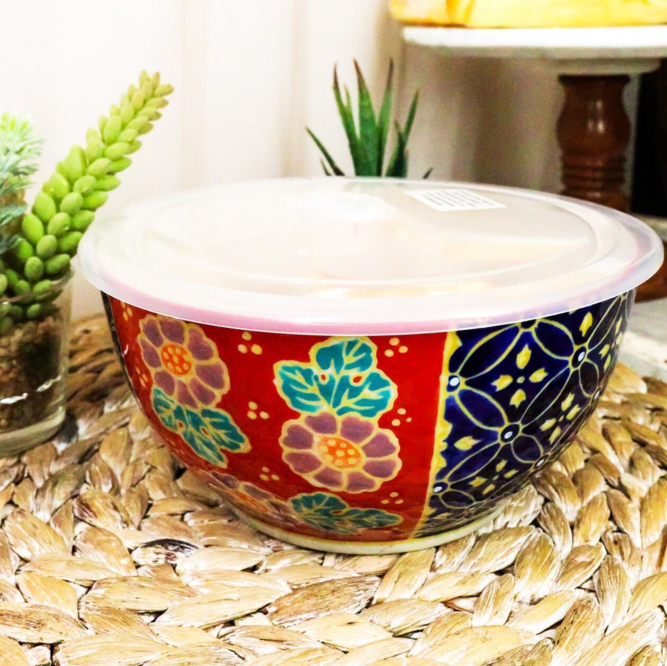 Ebros Set of 2 Ceramic Blue Red Floral Patterns Portion Meal Bowls 5 Cup... - $39.99