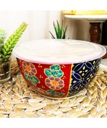 Ebros Set of 2 Ceramic Blue Red Floral Patterns Portion Meal Bowls 5 Cup... - $54.32 CAD