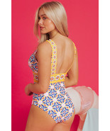 Yellow Floral Print V Neck One Piece Swimsuit - $260.95 MXN