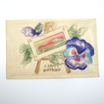 Postcard Happy Birthday Germany Antique 1913 Embossed 3D Purple Pansy Flower Art - £11.78 GBP