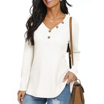 Womens Tunic Tops Casual Waffle Knit Blouses Button Up Loose Long Sleeve Shirts  - £32.14 GBP
