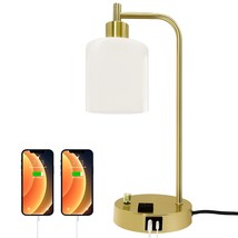 Industrial Table Lamp, Stepless Dimmable Gold Desk Lamp With 2 Usb Ports And Ac  - £42.33 GBP