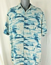 Margaritaville Jimmy Buffet Blue Silk Linen  Hawaiian Aloha Shirt Mens X Large - £30.45 GBP