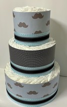 Mustache Themed Baby Boy Shower Turquoise , Blue and Black Diaper Cake - £51.95 GBP