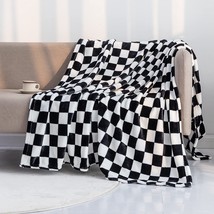 Black, 51&quot; X 63&quot;, Lomao Throw Blankets Flannel Blanket With Checkerboard Grid - £27.14 GBP